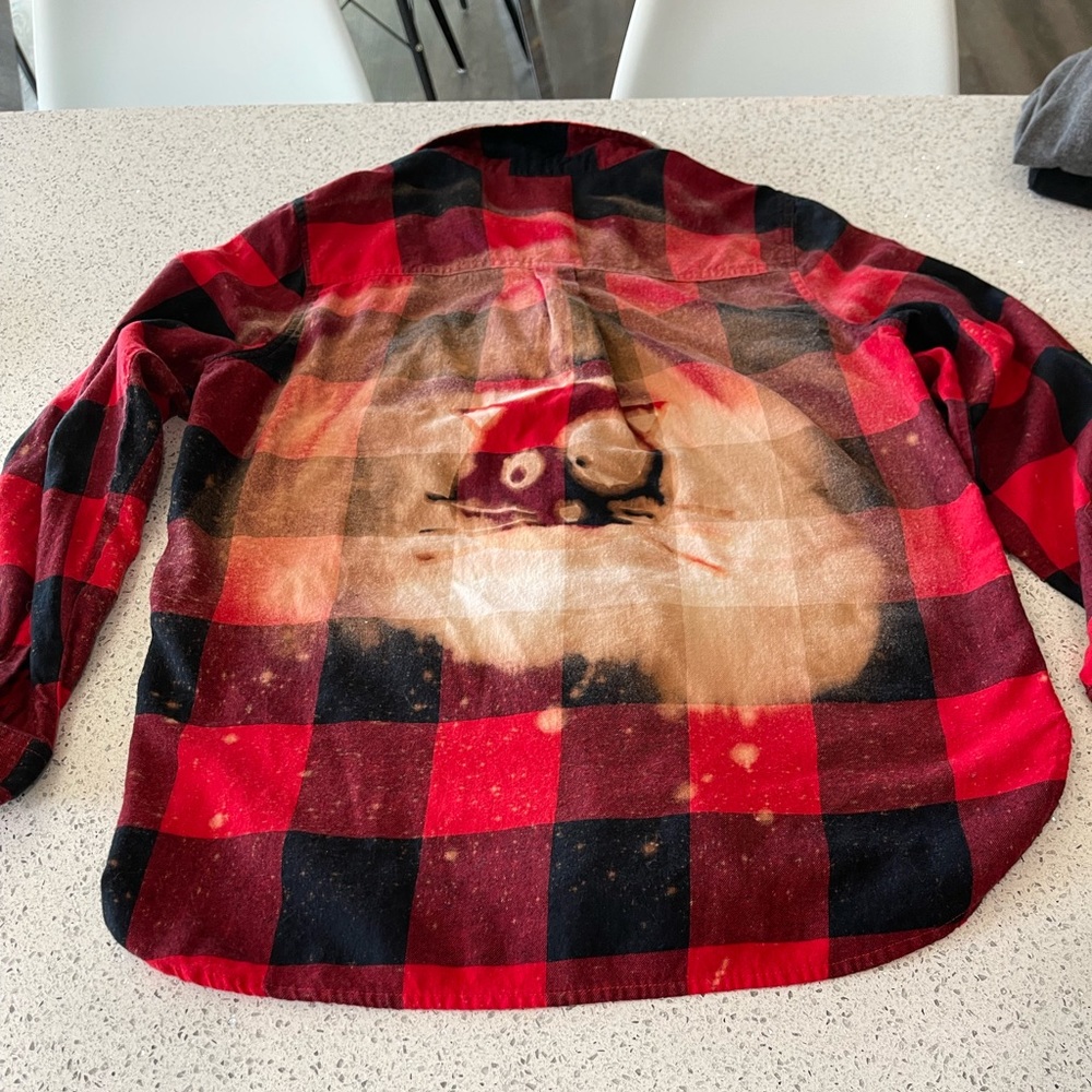 Custom Upcycled Buffalo Plaid Flannel Cat Shirt